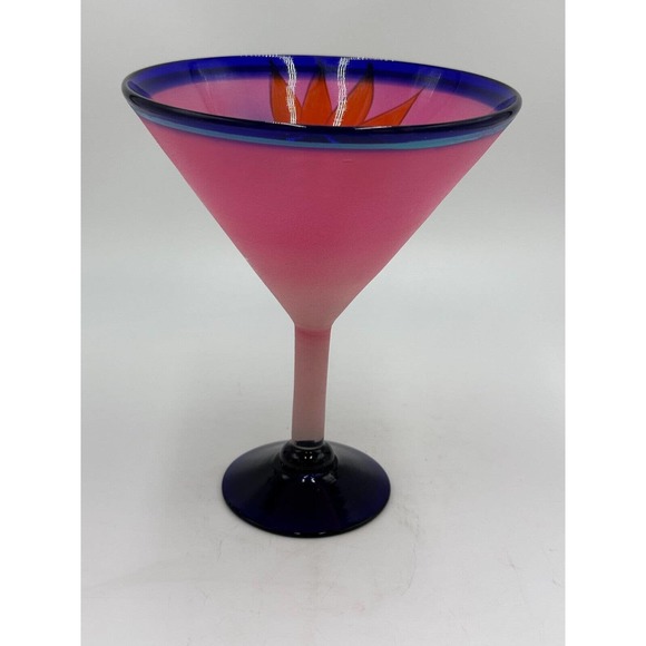 Mexican Sun and Moon Hand Painted Mouth Blown Martini Margarita Glass - Picture 3 of 7